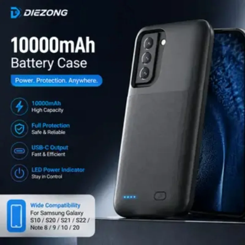 For Samsung Galaxy S10 S20 S21 S22 + Plus Ultra Note 10 20 8 9 Portable Battery Cover Power Bank 10000mAh Battery Charger Case