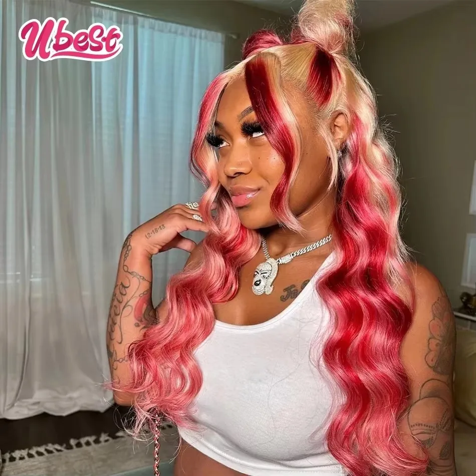 

Ubest Ombre 613 Red Colored Body Wave 13x6 Lace Front Wigs Brazilian Human Hair Transparent Glueless Wig Pre Plucked For Women