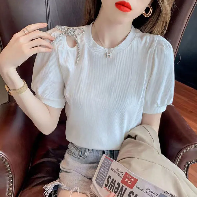 Women\'s Summer Fashion Simplicity Solid Color O-neck Short Sleeve T-Shirt Women Clothing Casual All-match Temperament Slim Tops