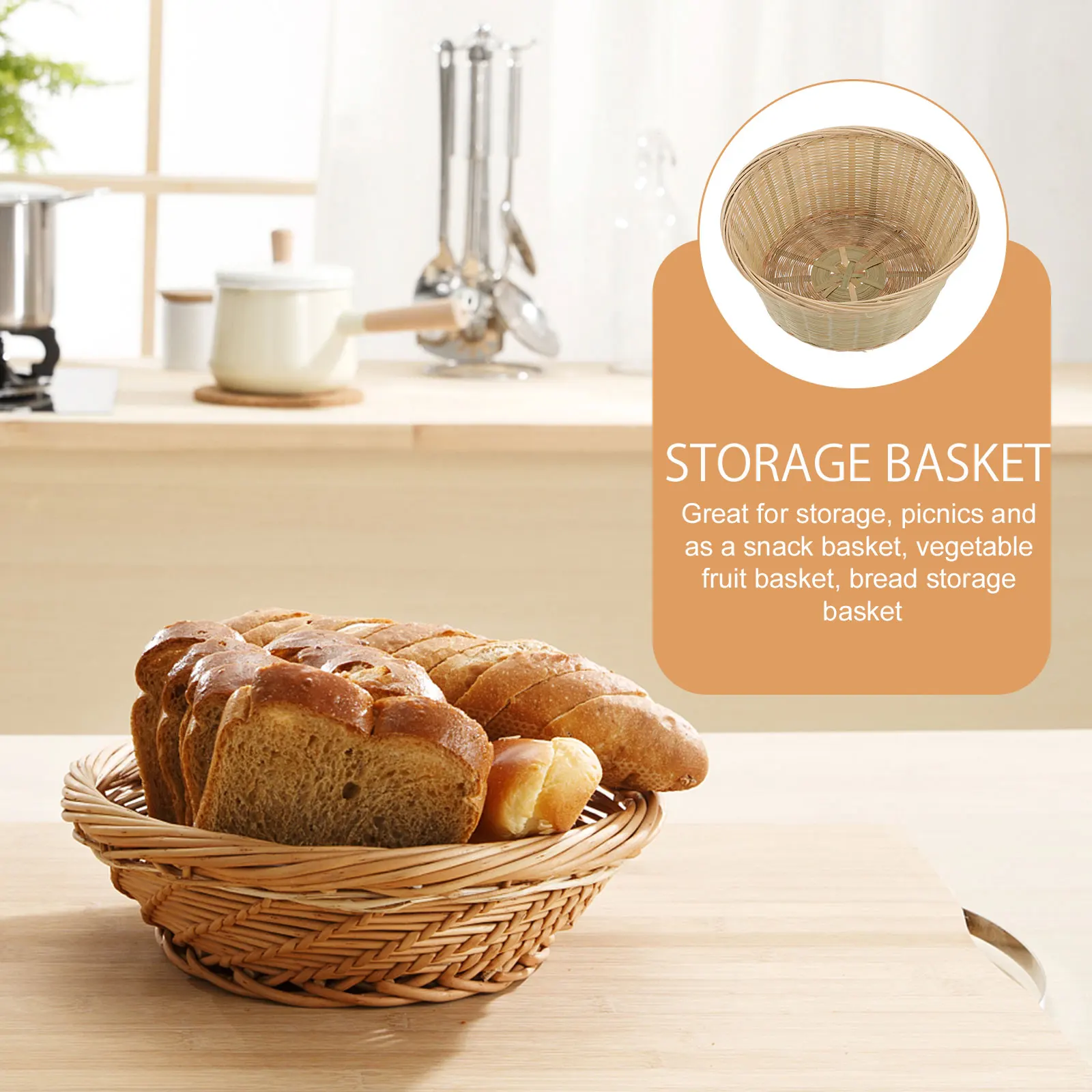 

Bamboo Woven Storage Basket Hard Structure for Snacks Fruits Vegetables Bread Keeps Desk Table ganized Tidy Kitchen