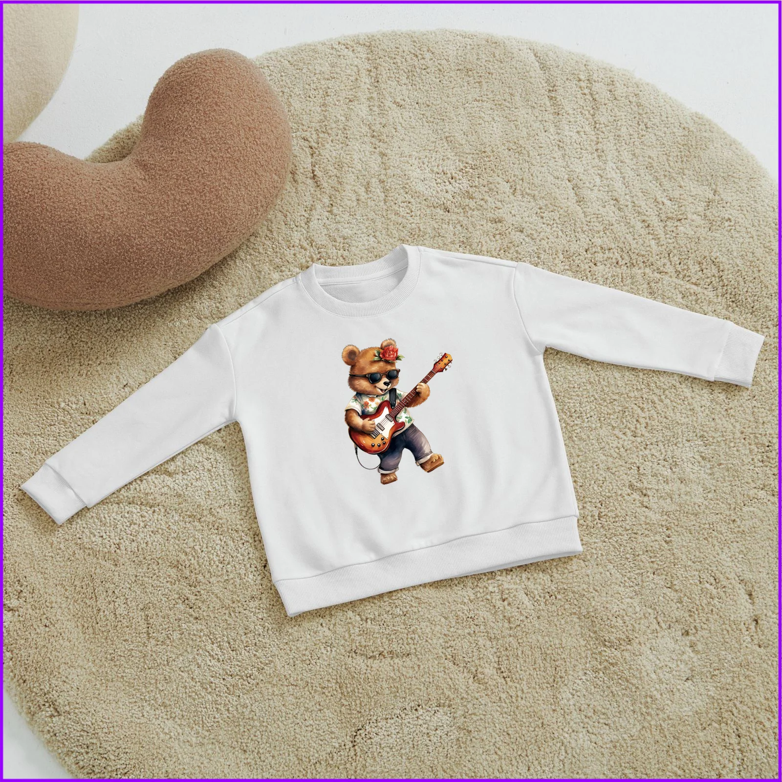 Cartoon Bear With Sunglassed And A Guitar Music Rock Sjb94d Kids Boys Girls Hoodies Sweatshirts Nightmare Wednesday Outerwear Sw