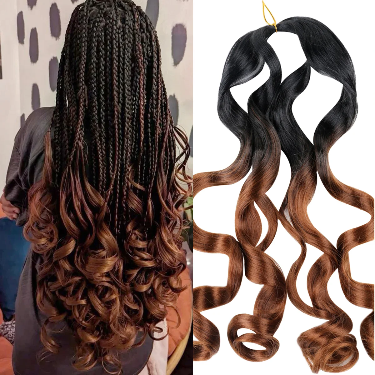 Estensioni dei capelli intrecciati con riccioli a spirale a onda sciolta Capelli sintetici Riccioli francesi Trecce Capelli pre allungati Ombre ad alta temperatura