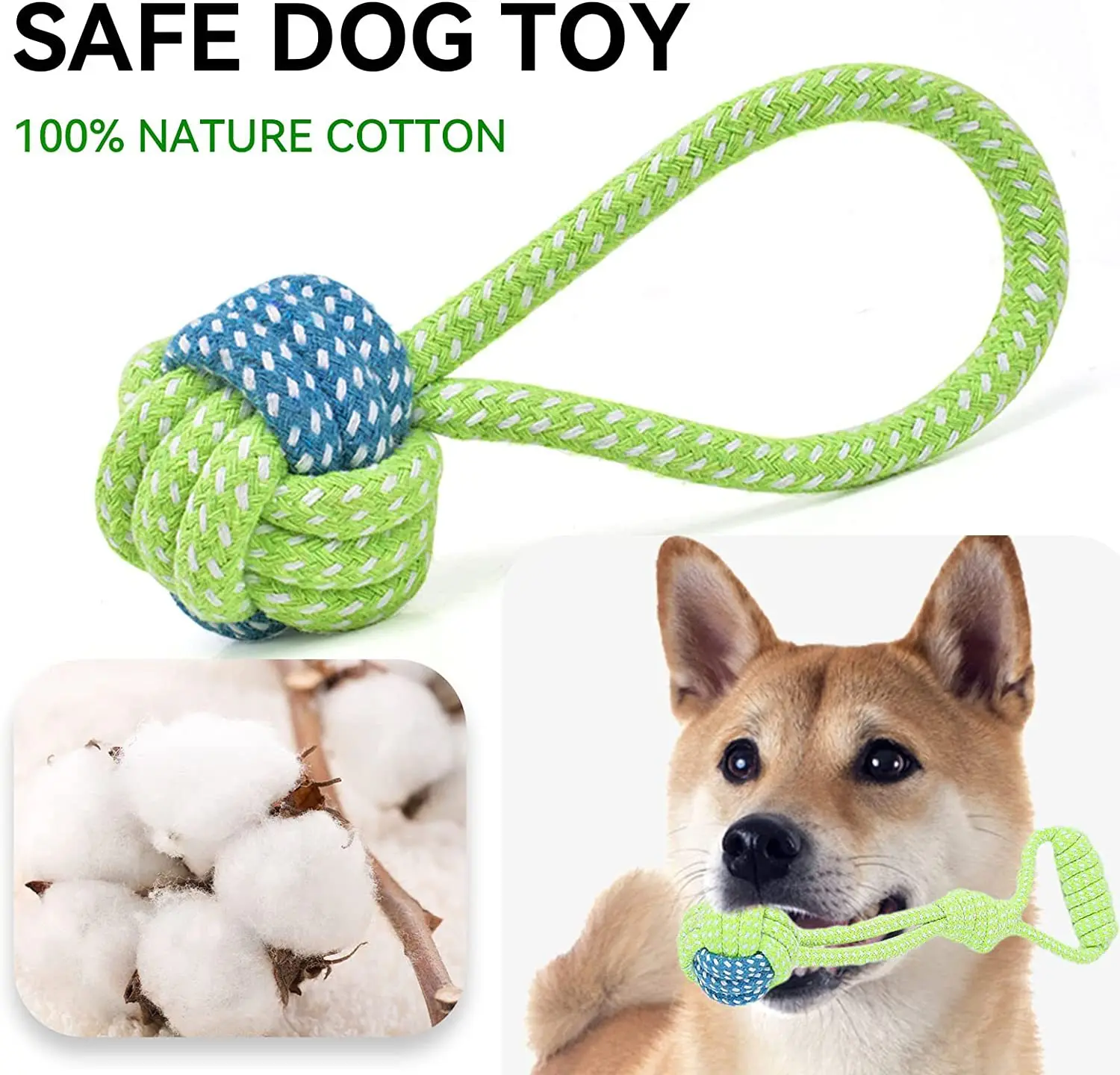 

Dog Teeth Grinding Cotton Rope Knot Toy - Bite Resistant Teeth Cleaning Pet Ball Toy for Dogs