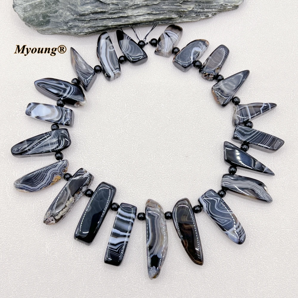 

Irregular Top Drilled Large Natural Black Lace Agates Stone Tusk Spike Stick Beads For DIY Jewelry Making MY230670