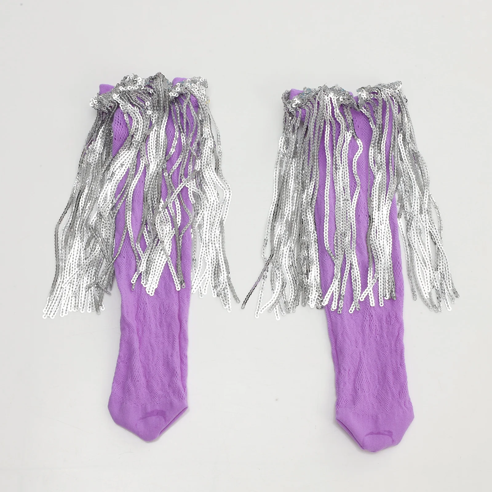 1 زوج سباركلي الترتر شرابة الجوارب النساء الرجعية بلون منتصف جوارب أنبوبية نمط جوفاء مزين تخزين زي اكسسوارات