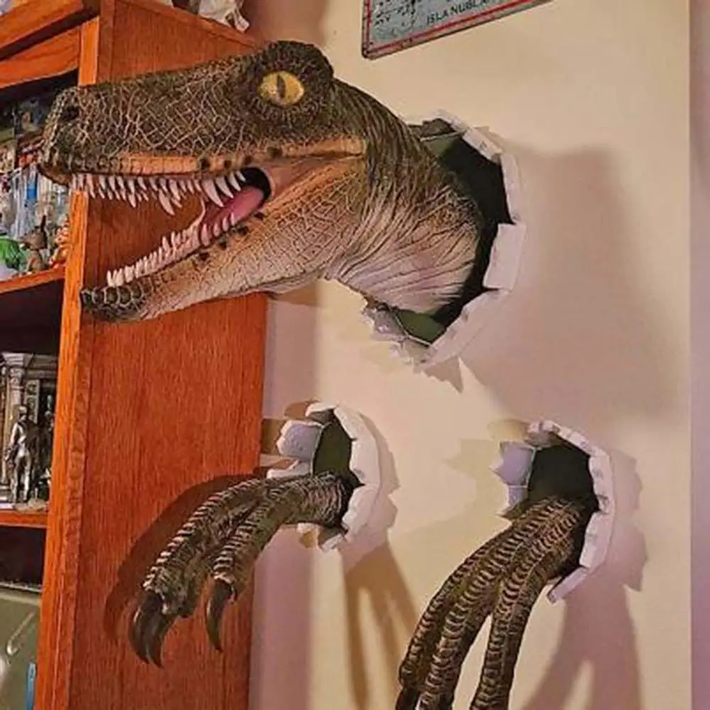 Dinozaur ścienny rzeźba 3D ściana pęknięcie wiszące głowa dinozaura żywica głowa dinozaura z pazurami Home Decor