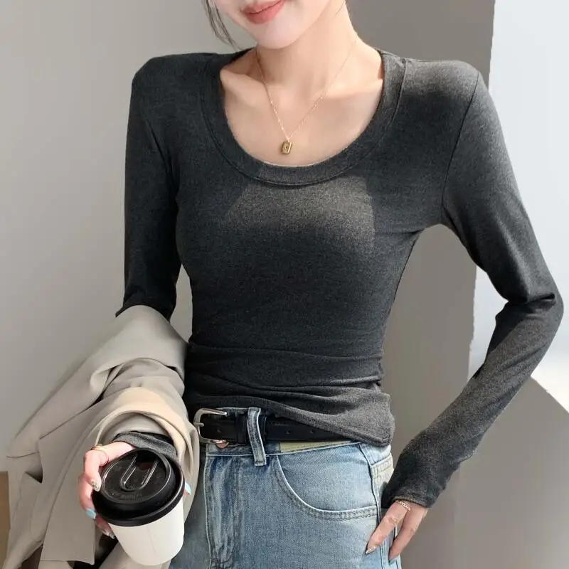 

Autumn Winter Low Neckline Base Layer Female Self-Cultivation Versatile Tops Long Sleeves T-Shirt New White Innerwear Wholesale