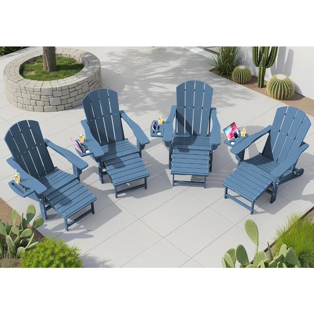 

Adjustable Folding Adirondack Chair with Footrest & 4-in-1 Multi-Functional Armrest Organizer Set of 4, HDPE, Customized