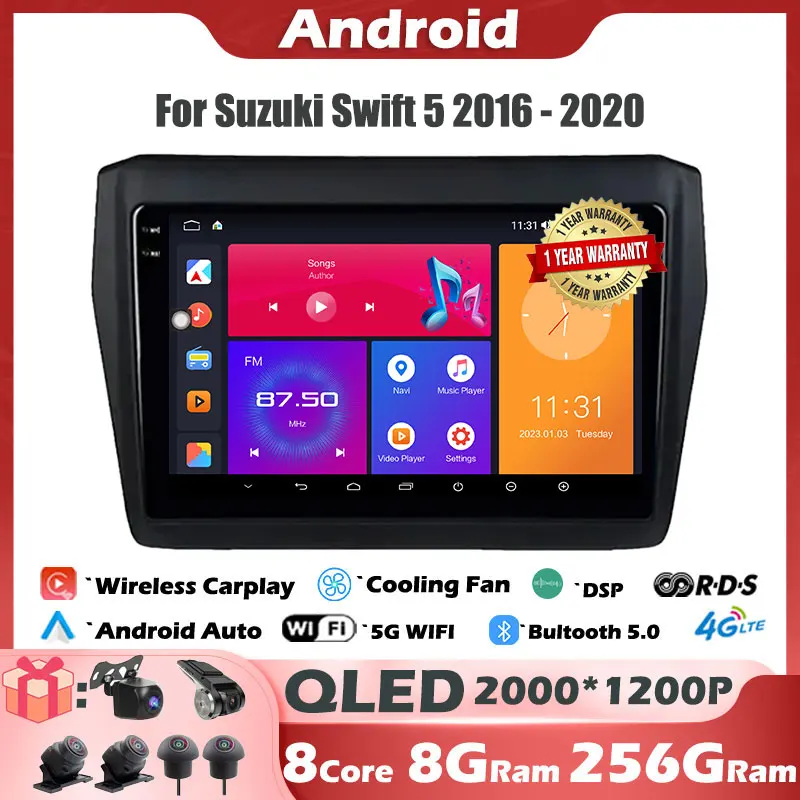 

IPS/QLED 9" Android 14 For Suzuki Swift 5 2016 - 2020 DSP 8 Core Car Radio GPS Navigation Multimedia Wireless Player 4G Lte WIFI