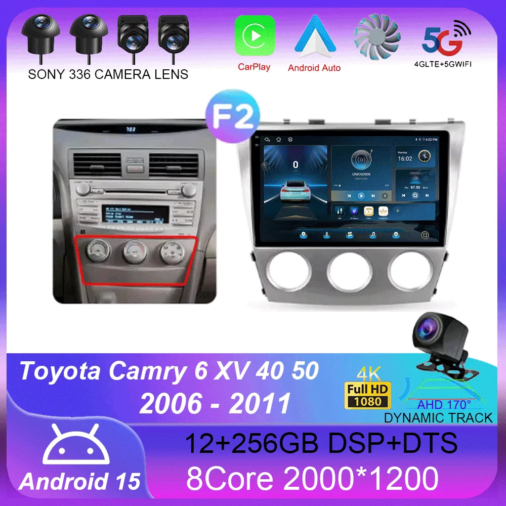 

Android 15 For Toyota Camry 6 XV 40 50 2006 - 2011 Carplay Auto 4G+WIFI GPS Car Radio Navigation Multimedia Video Player Stereo