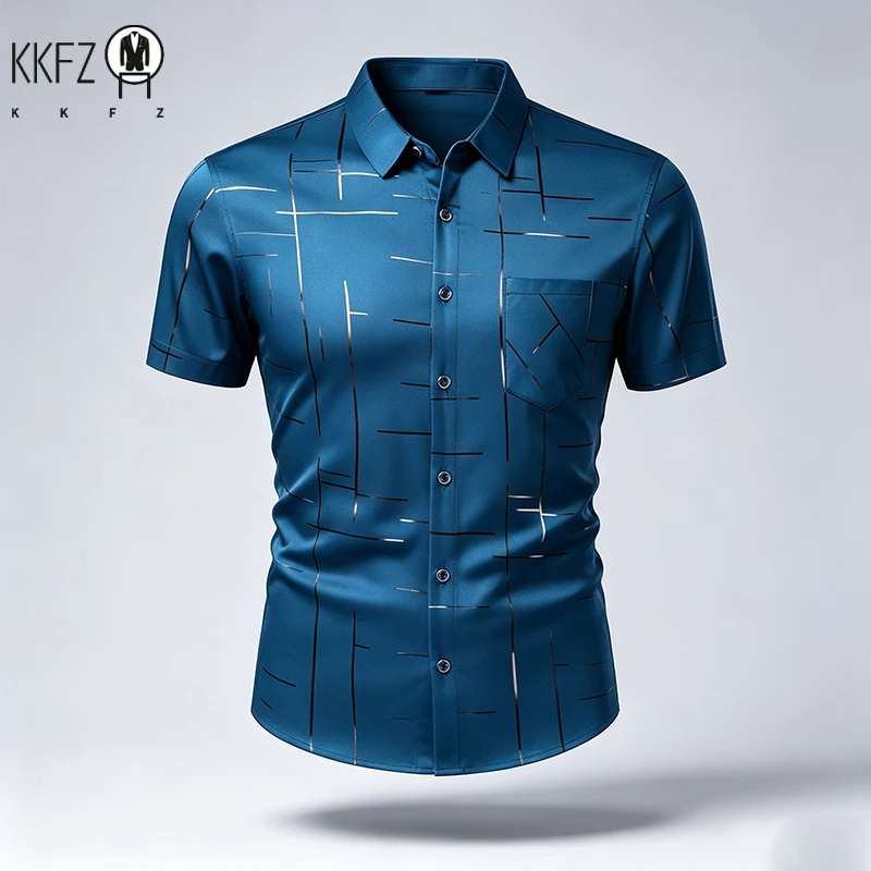 New Mens Lapel Short Sleeve Dress Shirts Anti Wrinkle Smooth Touch Fabric Slim Silhouette Office Daily Wear Tops
