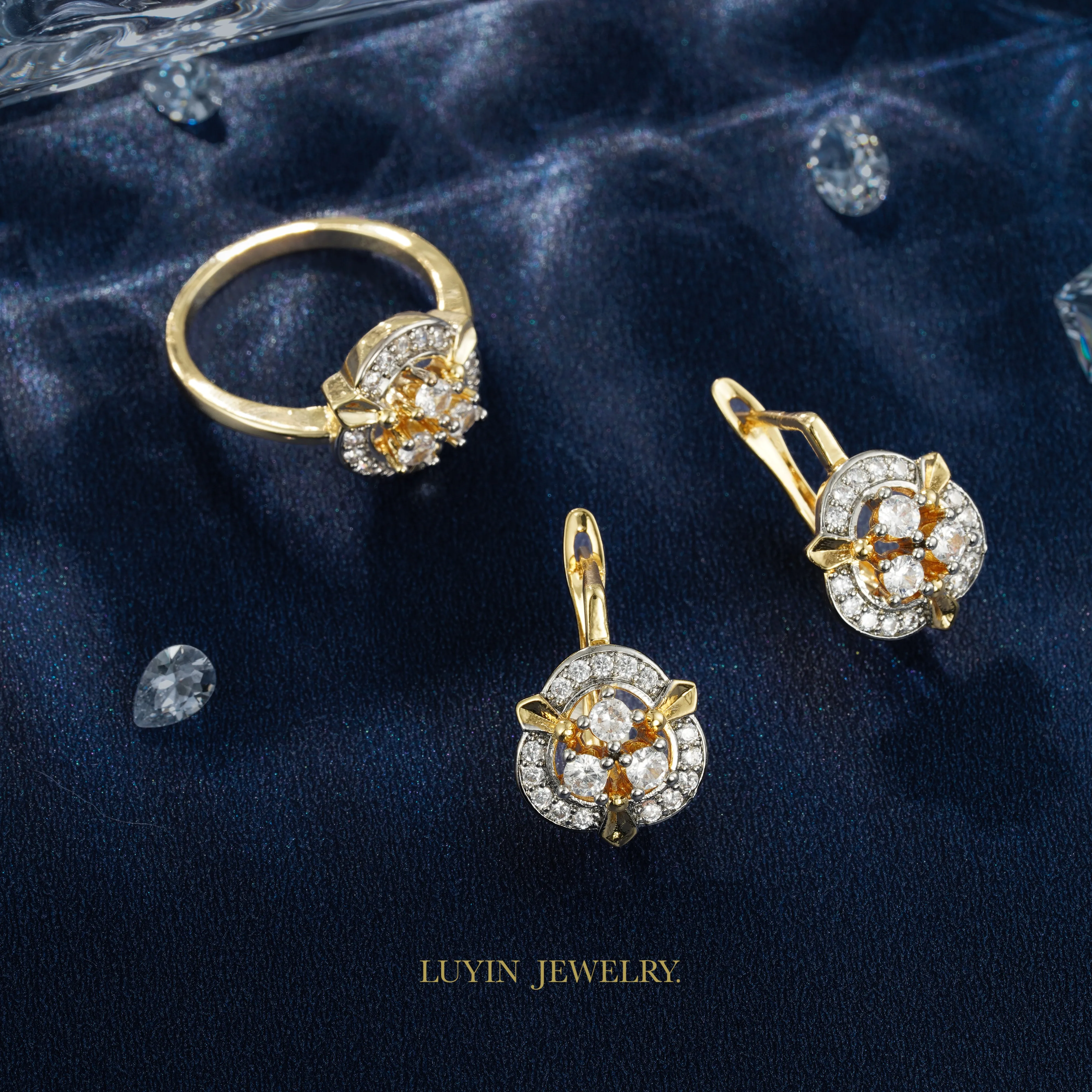 

LUYIN New Arrival Simple Style Delicate Fashion Women's Earrings Ring Set Copper 14K Gold 2Color Plated Daily Anniversary Gifts