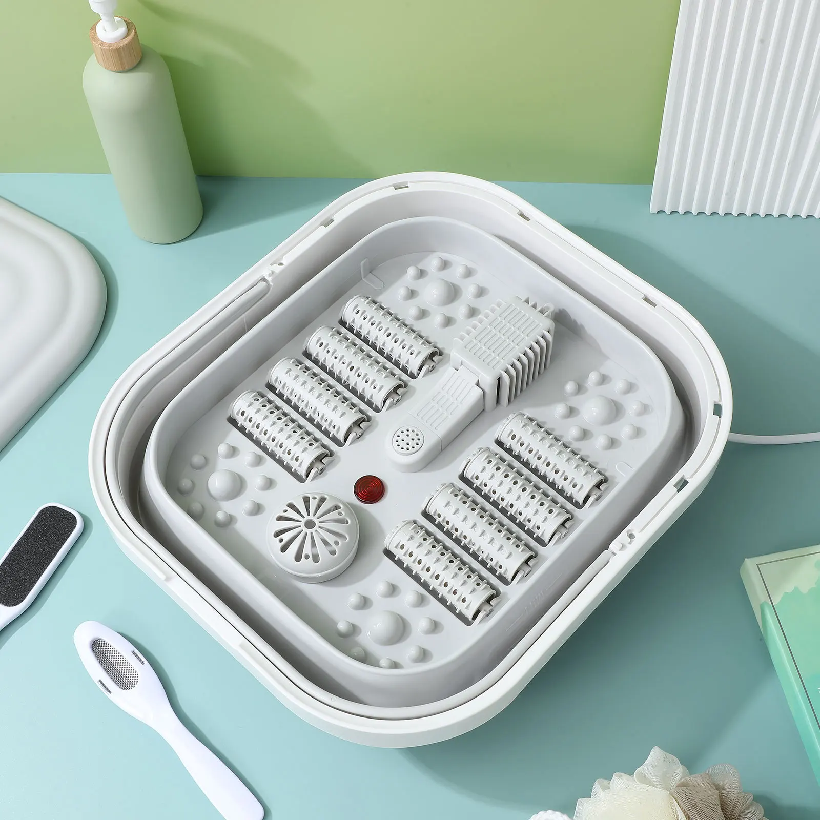 

1Set Foldable Foot Spa Bucket Massager Spa Soothing Heat Function Rolling Massage Portable Foot Bath Basin Soak Tub