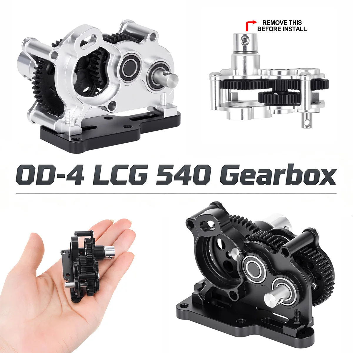OD-4 Aluminum Lightweight Overdrive Transmission – Right Motor, 1/10 Crawler for SCX10 II / VS4-10 LCG Straight Axle