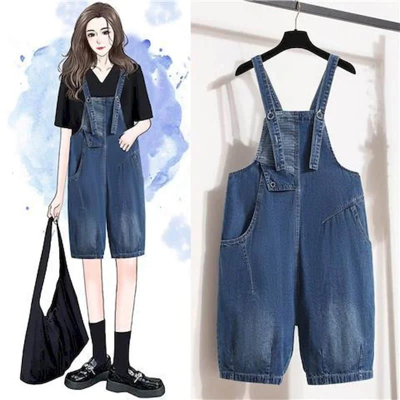 

Vintage Denim Jumpsuits Women Korean Fashion Overalls Loose Oversized Playsuits Casual One Piece Outfits Women Wide Leg Shorts
