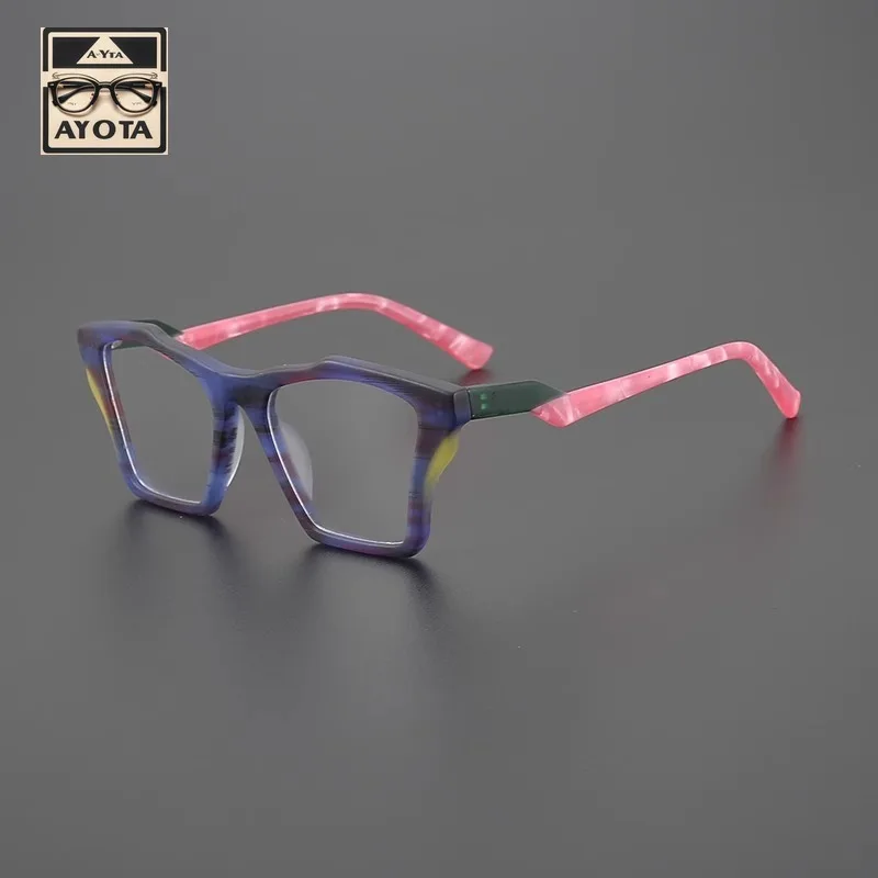 Fashion Color Blocked Large Frame Eyeglass Frame Women Designer Brand Retro Acetate Myopia Reading Men's Prescription Glasses