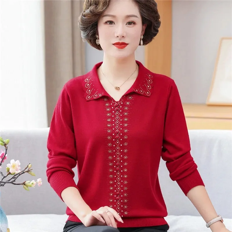 2024 New Middle-aged Mother\'s Sweater Women\'s Pullovers  Spring Autumn Casual Elegant Cashmere Sweater Knitwear Female