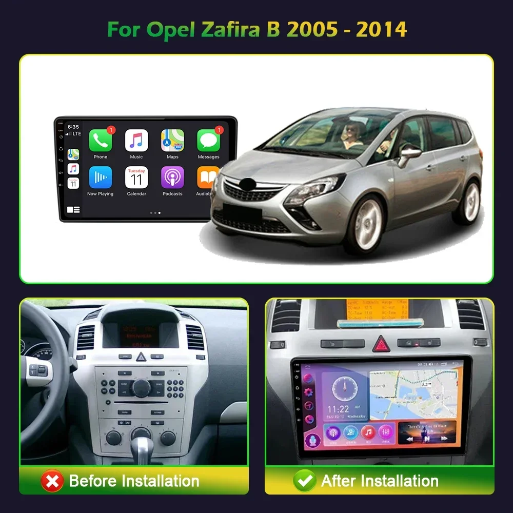 Android 13 For Opel Zafira B 2005-2014 Apple Wireless Multimedia Car Monitor 2 Din Screen Auto Radio 4G GPS Navigation Stereo