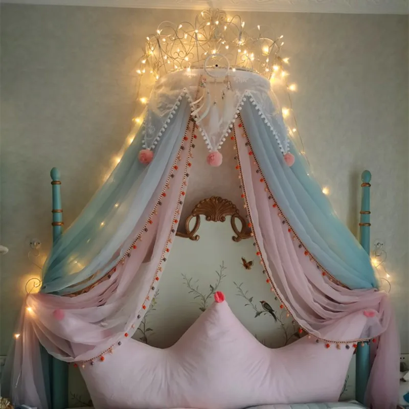 Princess Canopy Bed Curtain Mounts and Holders Nordic Livingroom Home Decor Crown Yarn Tent Triangle Lace Mosquito Net