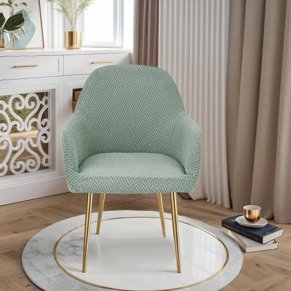 High-elastic Hotel Dining Chair Cover Curved Anti-slip Seat Cover Jacquard Dust-proof High Armchair Cover