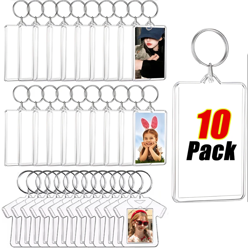 10-1Pcs Transparent Acrylic Photo Frame Keychain Tassels Snap-In Custom Insert Photo Keyring Clear Blank Picture Pendant Gifts