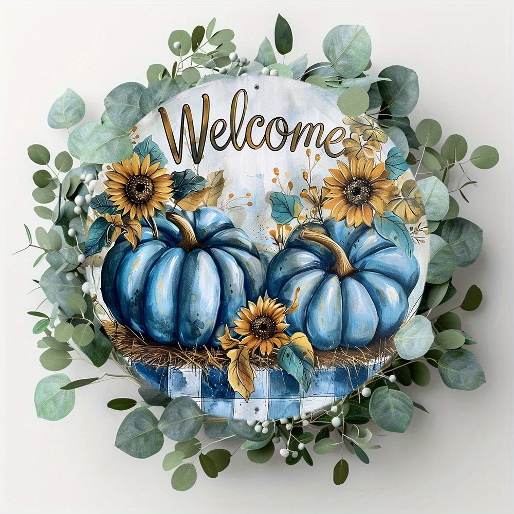 Charming Blue Pumpkin Welcome Sign - 8X8