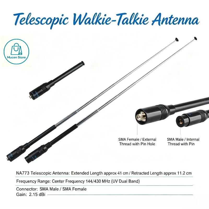 NA-773 Telescopic Handheld Radio Antenna, High Gain Segment UV Dual-Band Handheld Radio Signal Enhancement Accessories