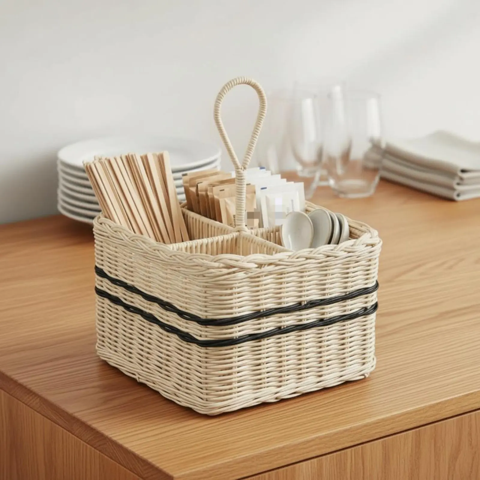 

Woven Utensil Holder Handmade Rattan Cutlery Holder Silverware Holder Portable Flatware Organizer Charming Gift for Dining Table