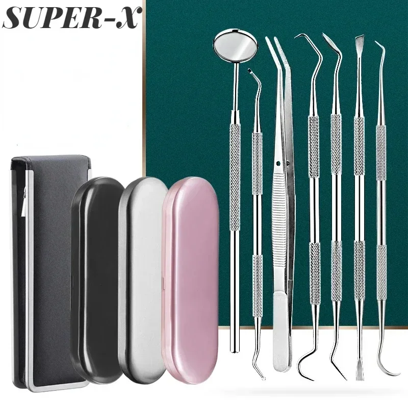 

SUPER-X1set Dental Stainless Tool Set Mouth Mirror Probe Hook Pick Tweezer Oral CleaningTeeth Care Tool Dental Calculus Removers