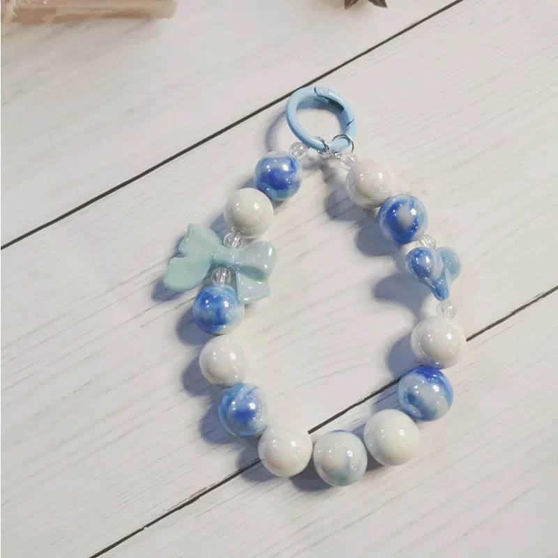 New Beaded Bow Car Keychain Mobile Phone Pendant Paint Ring Pearl Accessories Bag Decoration Key Chains for Women