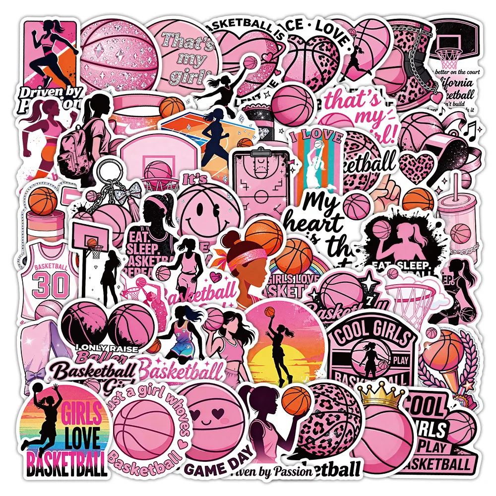 10/53PCS Pink Basketball Stickers Cartoon Girls Sports Graffiti Decoration Notebook Mobile Guitar Suitcase Refrigerator Decals view 3