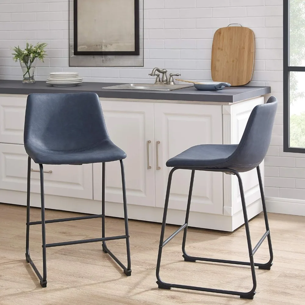 Urban Industrial Faux Leather Armless Counter Chairs, Set of 2, Variety of color options, kitchen dining chair, breakfast chair