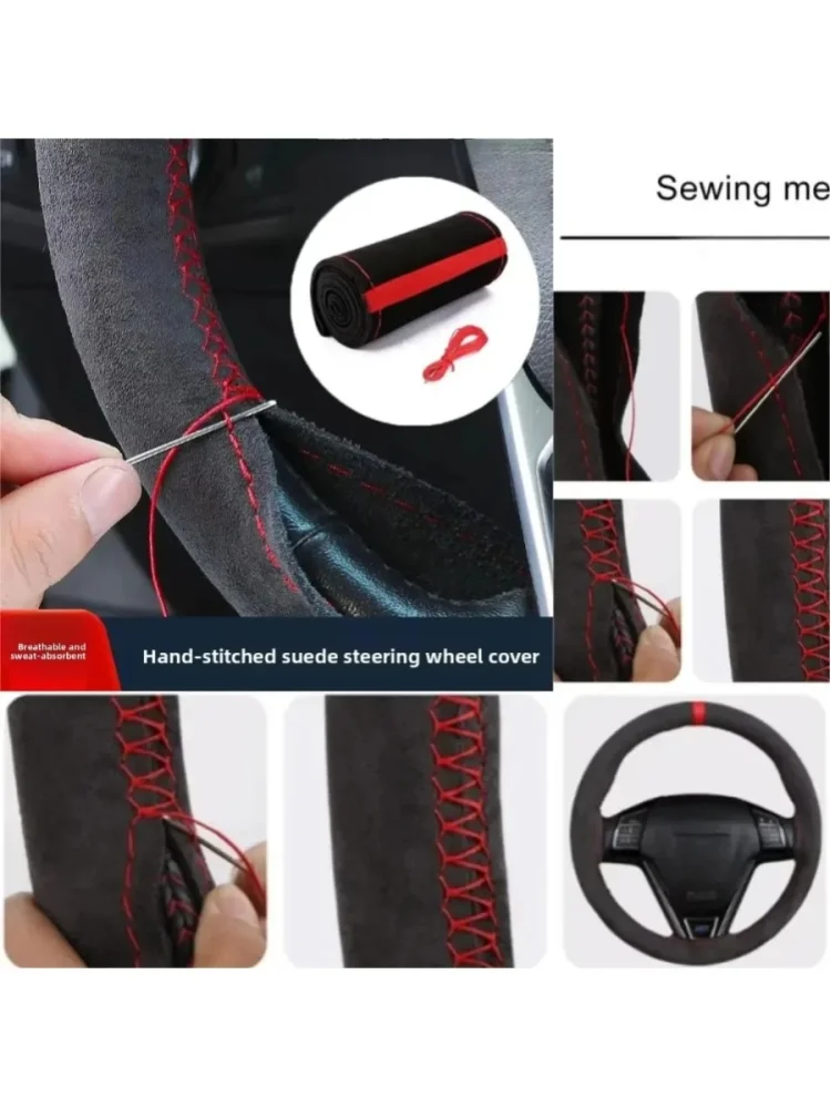 NEUE Lenkradabdeckung für Autos, weich, verschleißfest, bequem, universell einsetzbar, handgenäht, aus schwarzem Wildleder, geflochten.