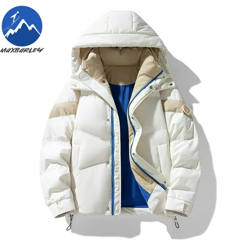 

Maxbarley Men Winter Down Jacket Hooded Outdoor Ski Thickened Warm Parka Cold Weather Windproof Fashion Insulated Puffer Jacket