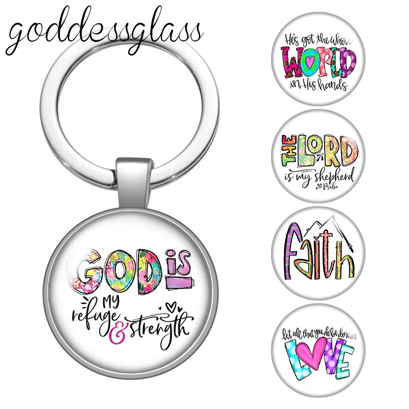 New beauty Art words Faith God Lord Believe photos glass cabochon keychain Bag Car key chain Ring Holder Charms keychains gift