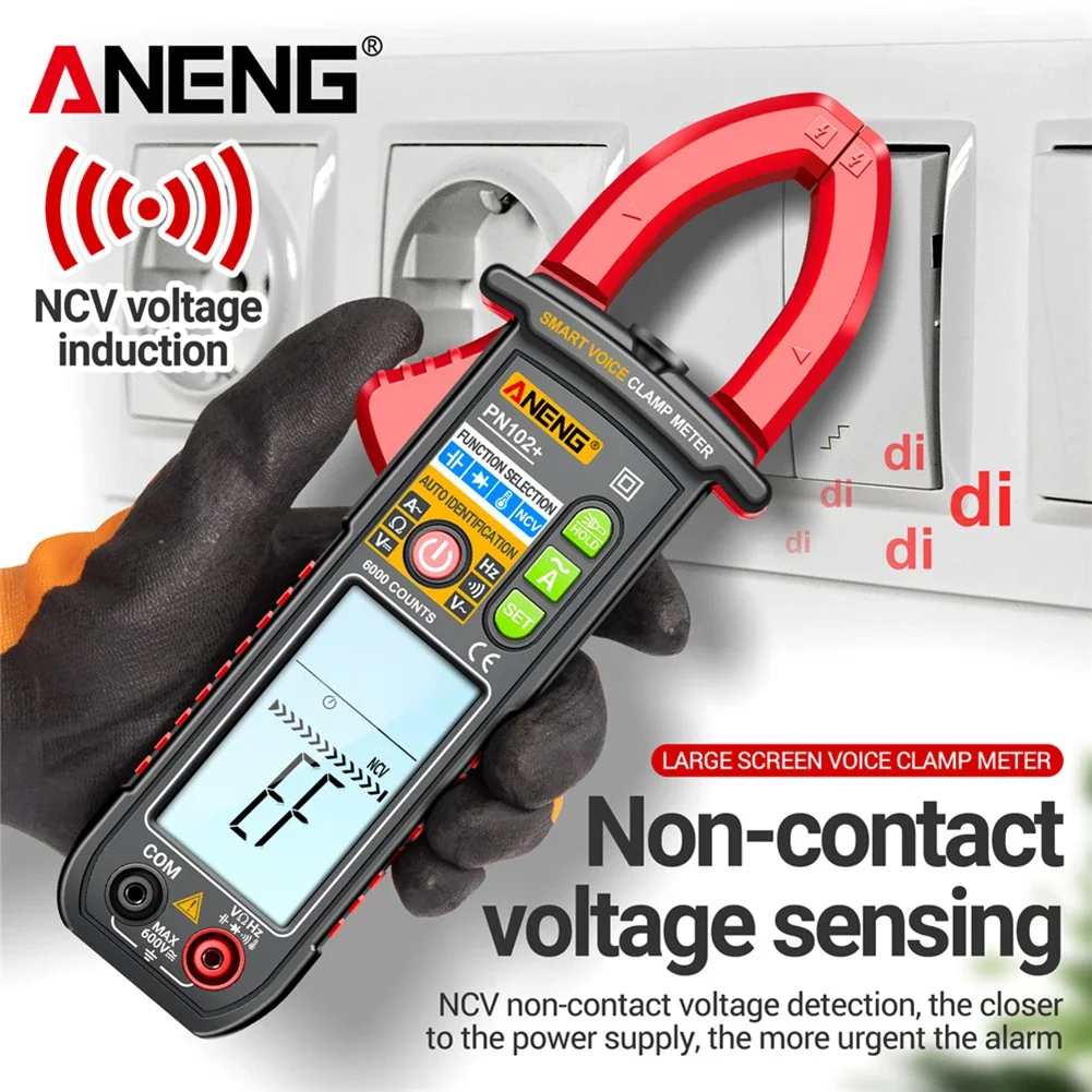 ANENG PN102 + Voz Inteligente Clamp Meter, Auto Ranging Multímetro, AC/DC Medidor de Tensão, Diodo Hz Tester Atual, 6000 Contagens