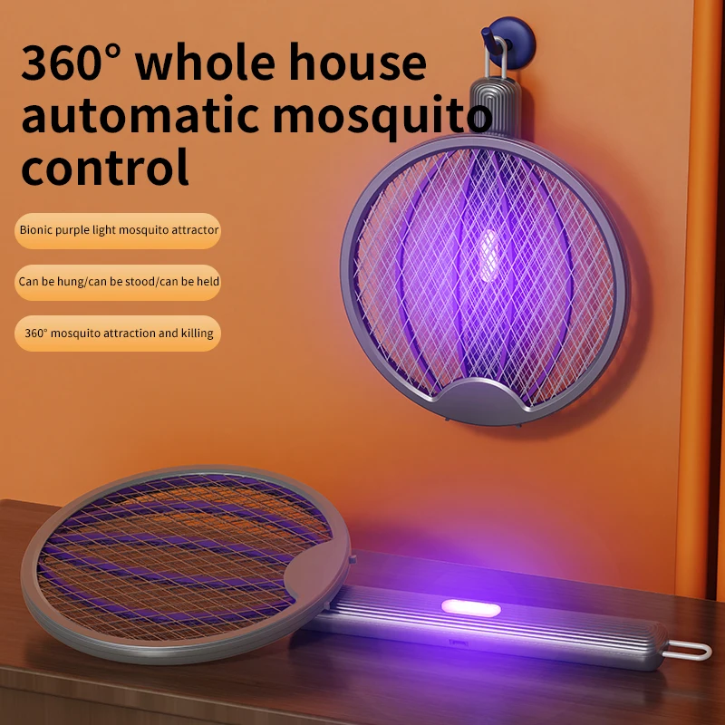 3 em 1 dobrável USB recarregável 3000V Mosquito Fly Swatter UV Armadilha LED Interruptor duplo Grade segura 0 °   Bastão de parede Bug Zapper