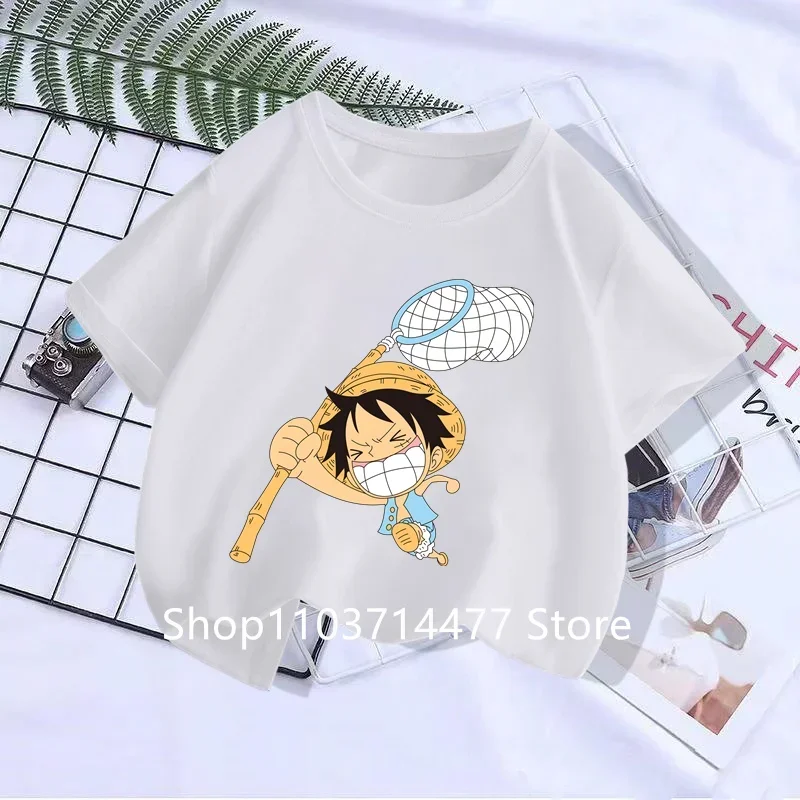 New Arrival 2024 T-shirt Funny Anime One Pieces Children Clothing Cartoon Print T Shirt Student Boys/Girls Summer Sunmer Tops