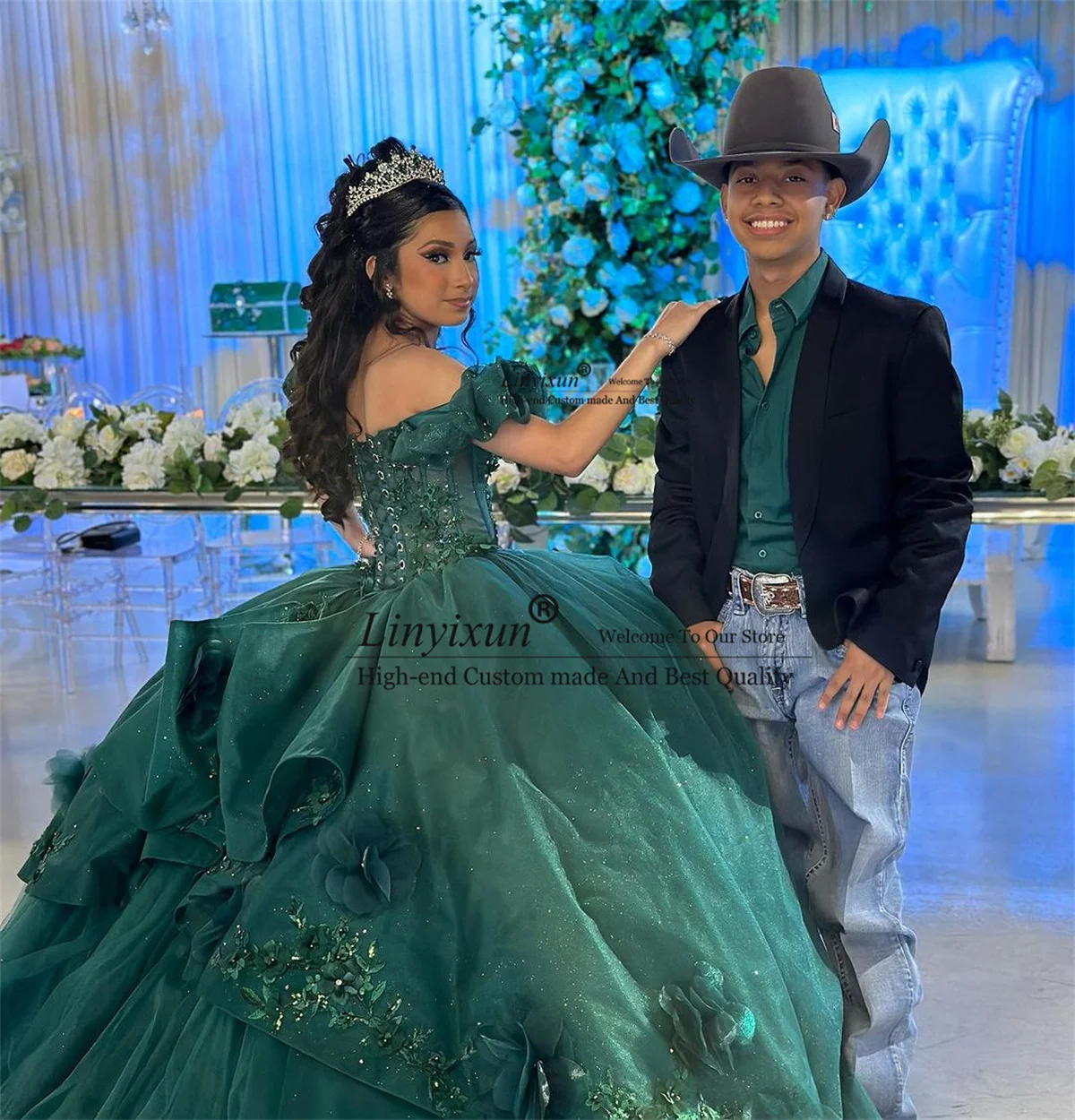 

Зеленое бальное платье принцессы, платье для Quinceanera, женское 3D Floars, на шнуровке, на день рождения, милое 16 Vestidos De XV 15 лет