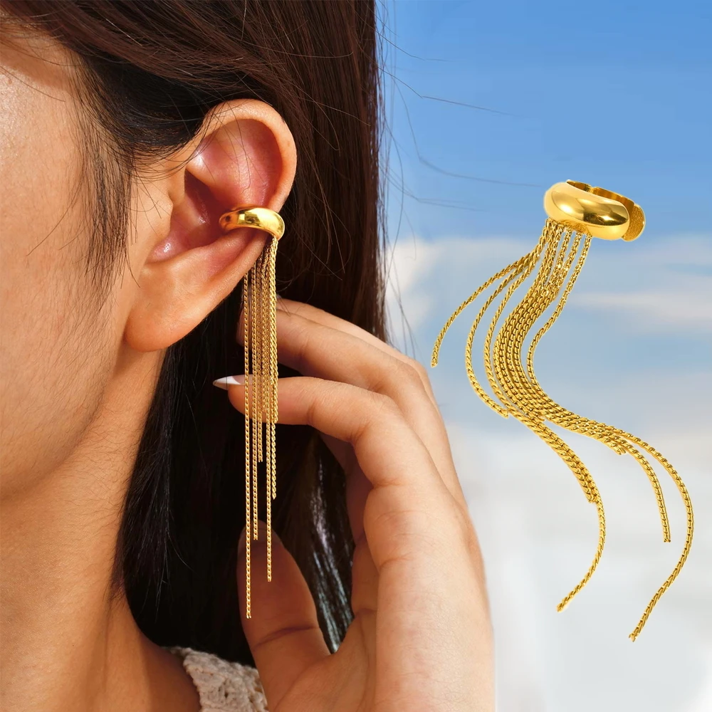 

Stainless Steel Tassel Ear Clip for Women, Statement Drop Pendant Ear Bone Clips Waterproof Anti Allergic Jewelry 1Piece