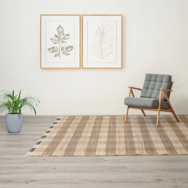 

Artisan Hand Woven Jute & Cotton Grey Plaid Rug-8X10 ft