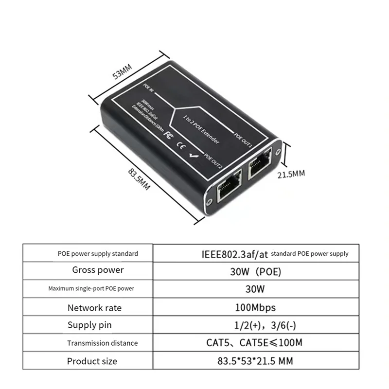 Gigabit POE Extender 2 Port 1000M Network Switch Repeater 30W IEEE802.3Af/At Plug&Play For Poe Switch NVR IP Camera