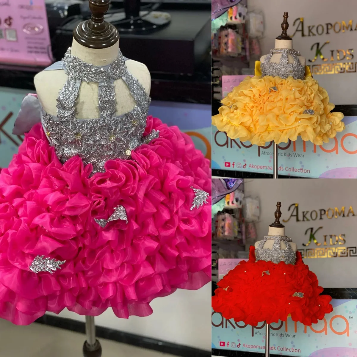 Preciosos vestidos de flores para niña, para boda, con cuentas hasta la rodilla, volantes, fiesta de cumpleaños para niños, vestido de fiesta de primera comunión personalizado