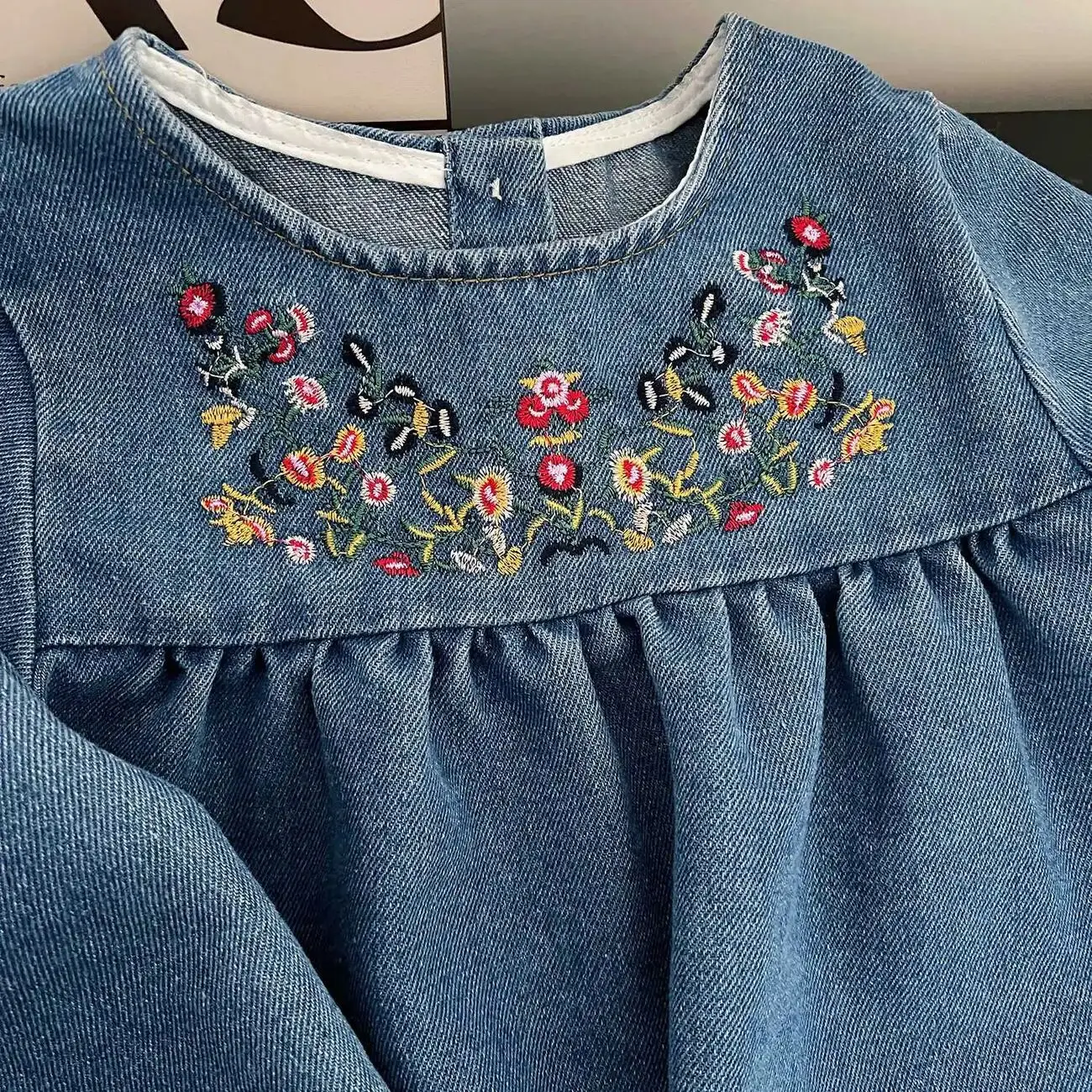 Girls\' Dress Spring and Autumn New Children\'s Soft Denim Embroidered Dress Long Sleeve Korean Edition Stylish Versatile