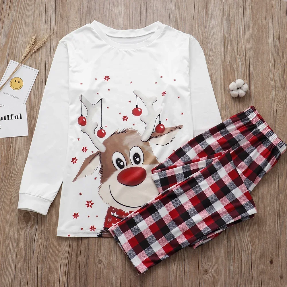 Christmas Reindeer Print Family Set Checkered Long Sleeved+long Pants Home Wear Parent-child Pajamas Mother and Child Outfit