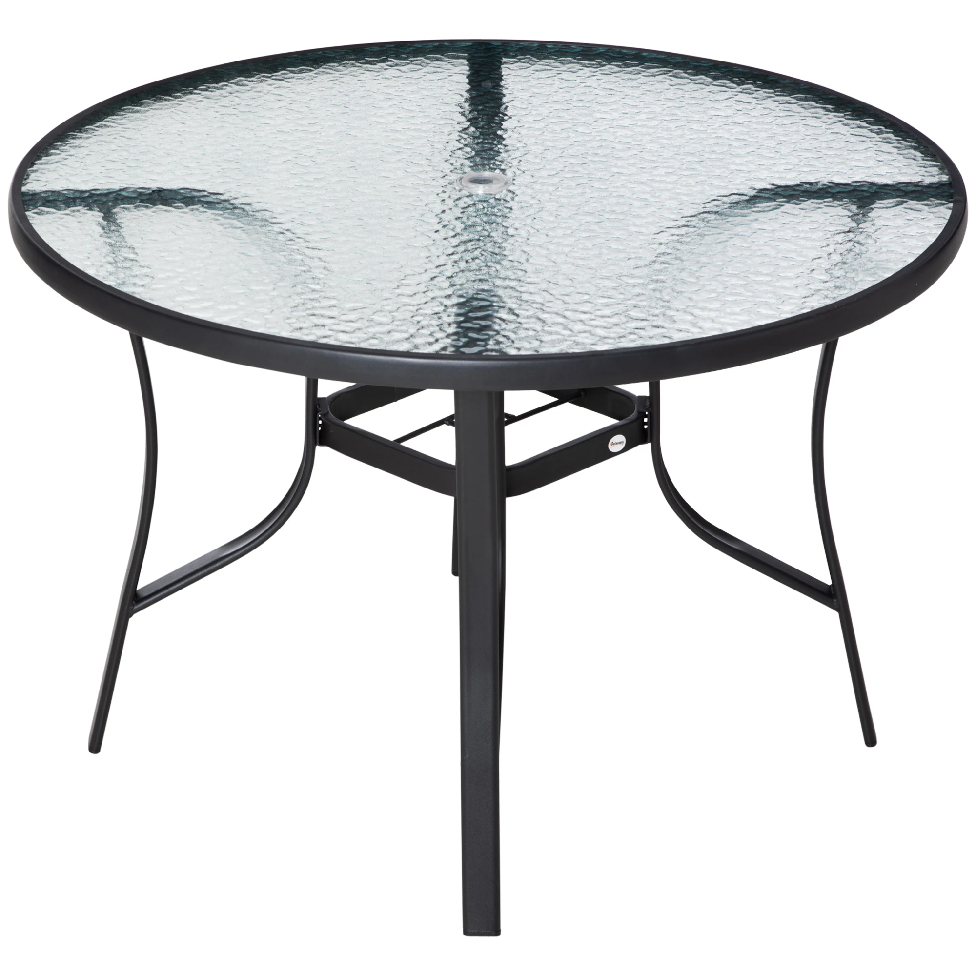 Outsunny Mesa de Cristal de Jardín con Agujero para Sombrilla Acero Ø106,5x71cm