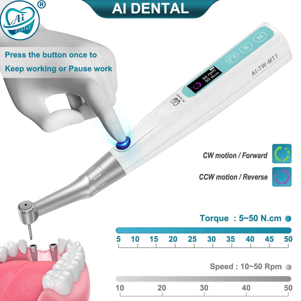 AI-TW-MT7 Dental Wireless Electric Torque Reciprocating Wrench 20:1 Contra Angle 16pcs Universal Screwdrivers for Teeth Implant