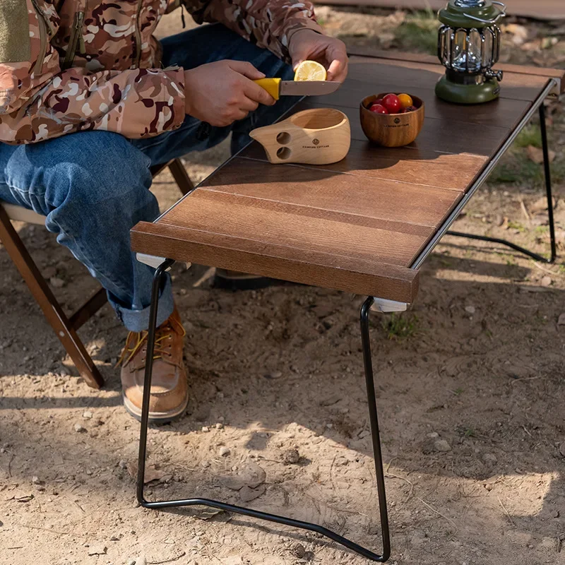 Table d'extérieur pliable en bois massif IGT, camping, tables de pique-nique portables en acier inoxydable, tables zébrées