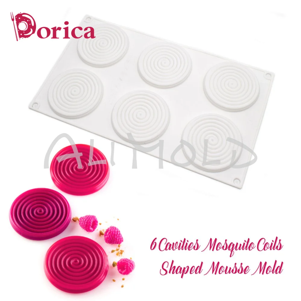 6 Cavities Mosquito Coils shape Mousse Cake Mold Fondant Chocolate Silicone Soap Mould Cake Kitchen Bakeware ​Decorating Tools