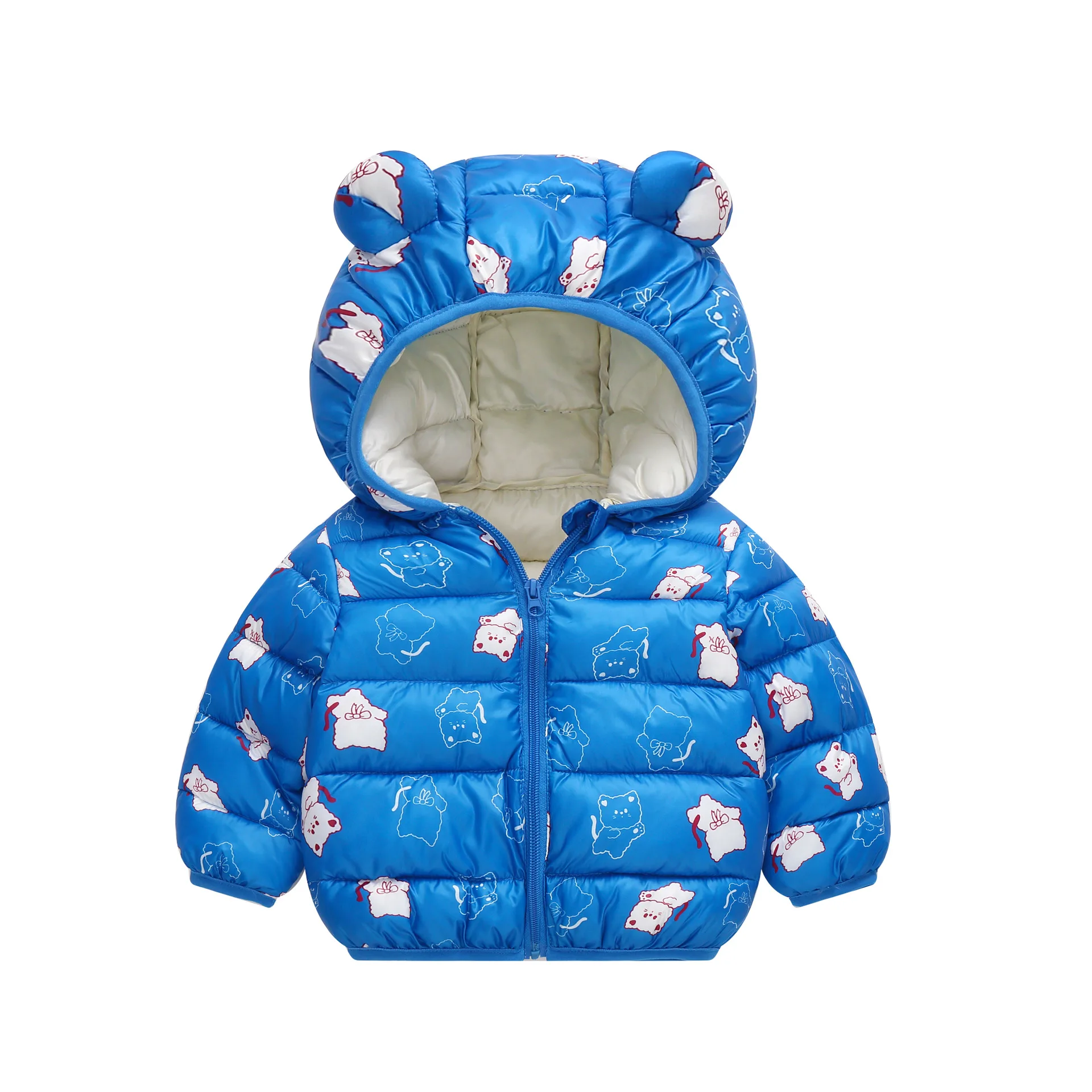 2024 Spring Autumn Winter Children Down Jacket Baby Boys Girls Cartoon Rabbit Hooded Coat Kids Polyester Fiber Zipper Outerwear